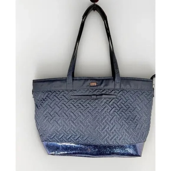 Lug Avion Navy Blue Convertible Tote Bag Quilted Overnighter Travel Glitter - Picture 1 of 14